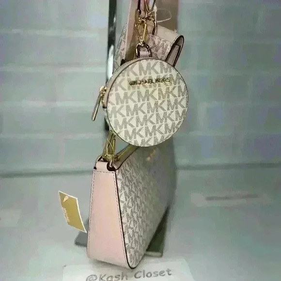 Michael Kors Crossbody Tech Attach Adjustable Strap MK Signature Powder Blush Mt - Picture 3 of 8